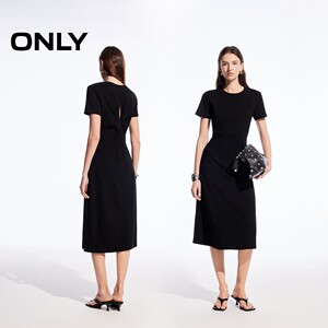 ONLY2026春季新款棉感亲肤气质短袖圆领立体扭结白色长裙连衣裙子