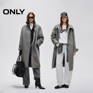 ONLY2025冬季新款休闲通勤100%绵羊毛双面呢长款毛呢大衣外套女