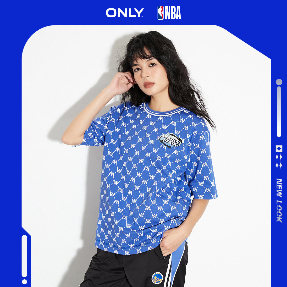 夏季新款NBA联名款潮酷满印圆领宽松T恤女