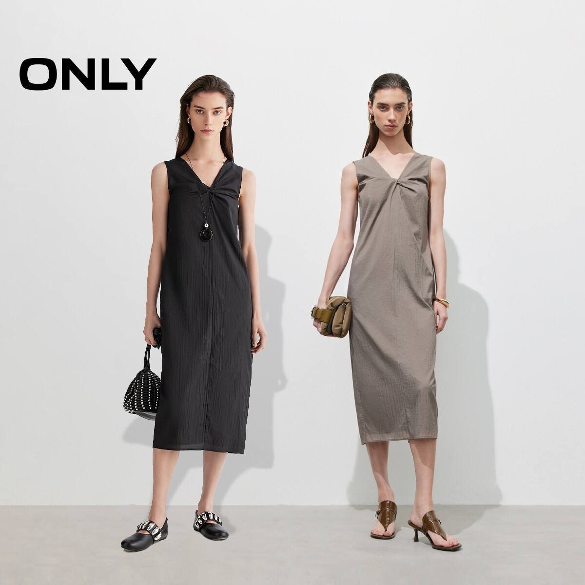 【热销款】ONLY夏季休闲轻薄舒适莱赛尔显瘦V领裙子T恤连衣裙女 图3