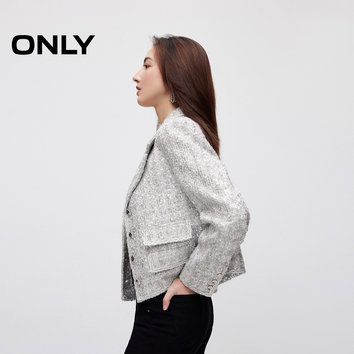 ONLY冬季重工质感正肩亮片小香风西服外套女|124308010,淘宝优惠券,粉丝福利购,淘宝优惠卷