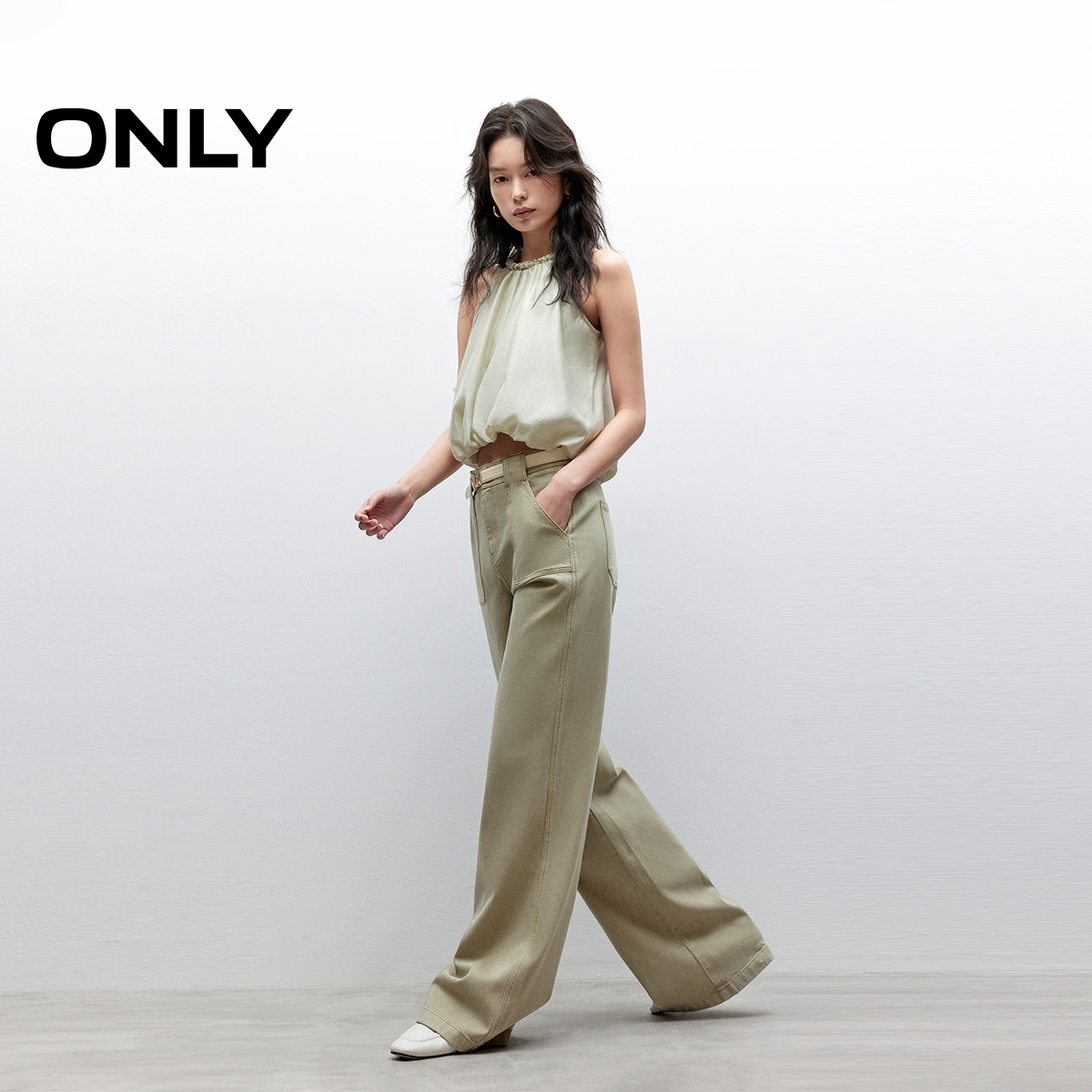 ONLY2025秋季新款百搭高腰立体提臀约克线宽松长裤直筒裤牛仔裤女 - 图0