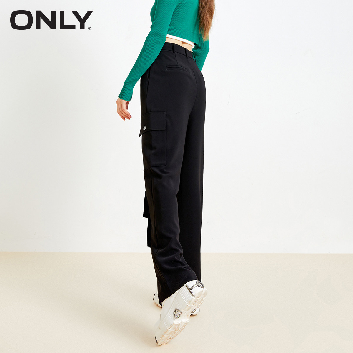 宽松休闲弹力直筒工装裤黑色休闲裤女