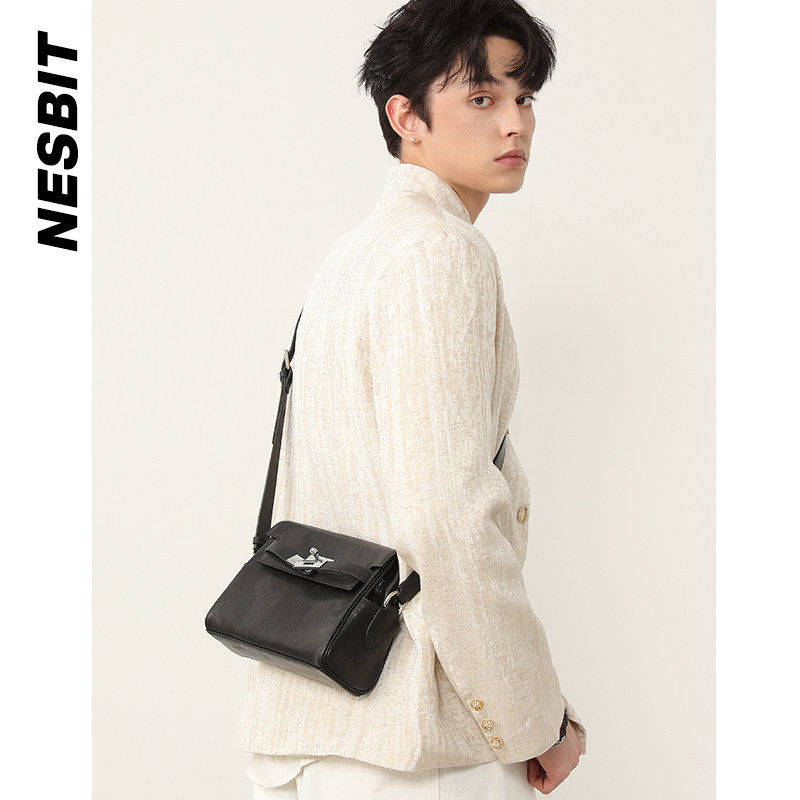 NESBIT高级感真皮男包2025新款轻奢银扣凯莉包单肩斜挎牛皮小方包,淘宝优惠券,粉丝福利购,淘宝优惠卷