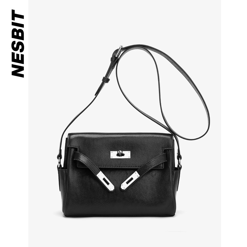 NESBIT高级感真皮男包2025新款轻奢银扣凯莉包单肩斜挎牛皮小方包,淘宝优惠券,粉丝福利购,淘宝优惠卷