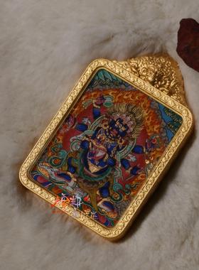 热贡随身手绘彩唐六臂大黑天