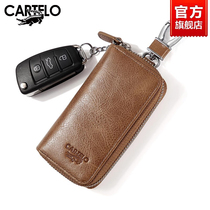 Crocodile Men Key Bag Genuine Leather Zipped Lock Spoon Baotou Layer Bullskin Large Capacity Multifunction Mini-Card Bag