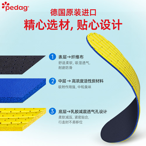 德国pedag进口乳胶超薄鞋垫夏季吸汗透气防臭运动减震防滑软鞋垫 - 图1