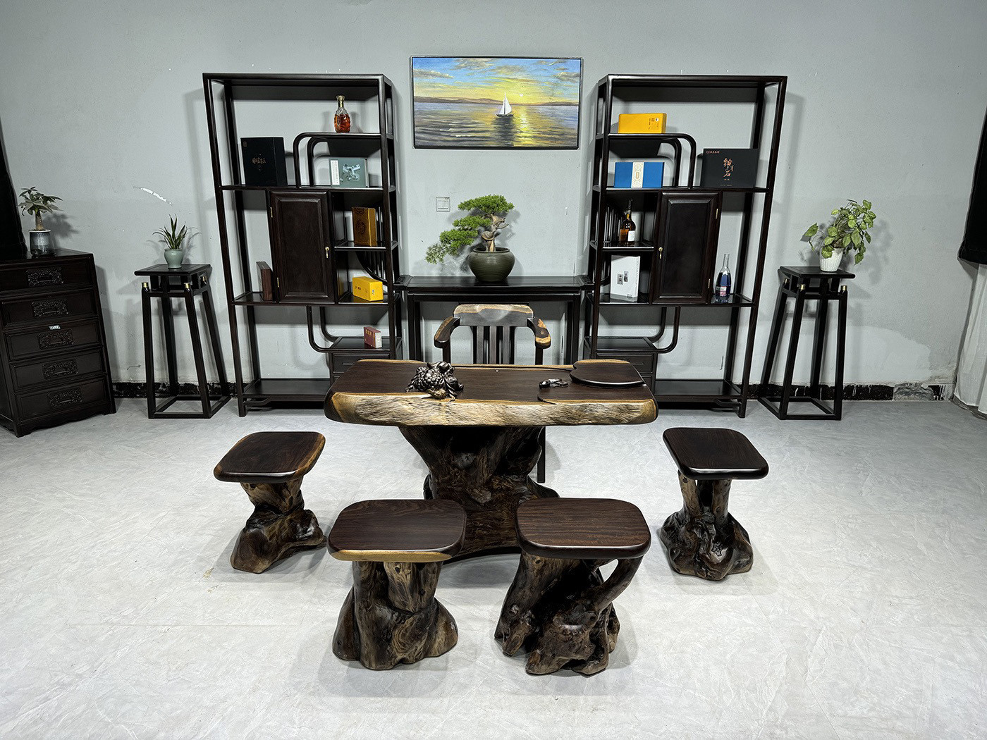 黑檀木茶桌实木阳台小茶桌茶台茶几一体客厅家用办公喝茶桌套装,淘宝优惠券,粉丝福利购,淘宝优惠卷