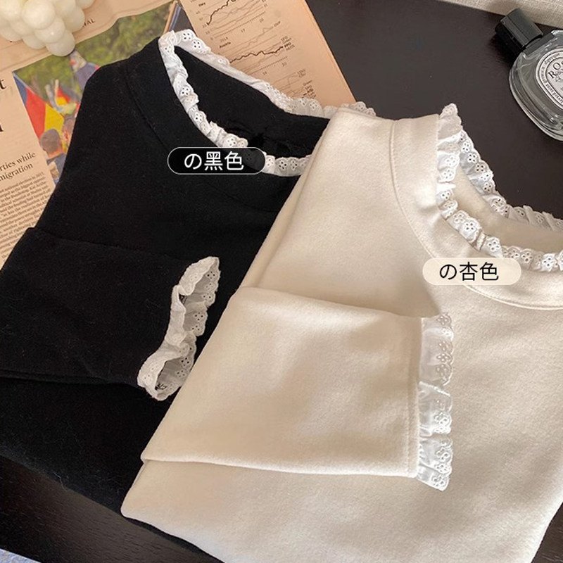 甜妹纯欲风长袖T恤女蕾丝边半高领打底衫德绒加厚加绒内搭上衣服,淘宝优惠券,粉丝福利购,淘宝优惠卷