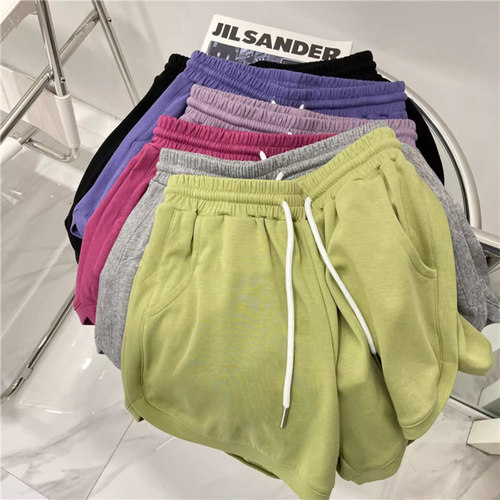 糖果色运动休闲短裤女夏季韩版百搭宽松a字高腰阔腿沙滩热裤ins潮 - 图0