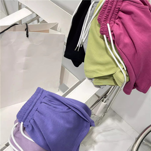 糖果色运动休闲短裤女夏季韩版百搭宽松a字高腰阔腿沙滩热裤ins潮 - 图2