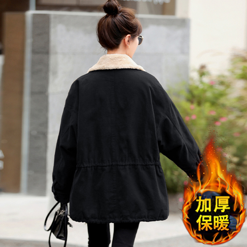 大码冬季女士牛仔外套加绒加厚棉衣中长款工装棉服女2023新款爆款