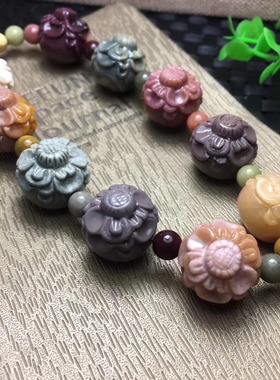 天然阿拉善彩玉九尾狐手持手串