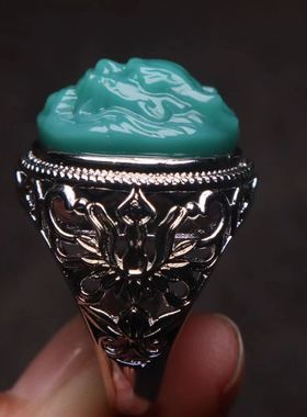 雪巴琉璃果冻料苏工龙头戒指925