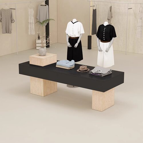 服装店中岛台女装店铺中间流水台简约现代洞石纹展示桌鞋包陈列柜 - 图2