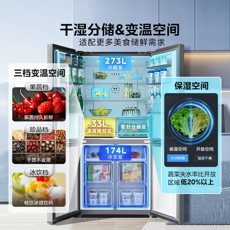 美的480L十字对开双开四门超薄嵌入式大容量家用一级冰箱风冷无霜,淘宝优惠券,粉丝福利购,淘宝优惠卷