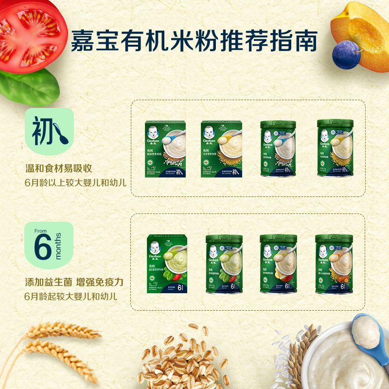 gerber嘉宝旗舰店Gerber嘉宝有机小米粉 婴儿辅食宝宝营养米粉 有机胡萝卜2段3