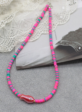 彩色软陶拼接项链女个性风