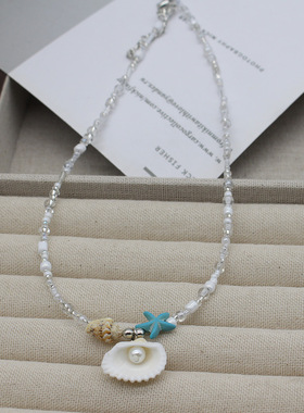 彩色串珠项链女多巴胺海星吊坠