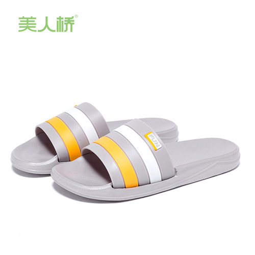 美人桥条纹拖鞋情侣款男夏轻便防滑一字拖拼色潮流居家室内女凉拖 - 图1