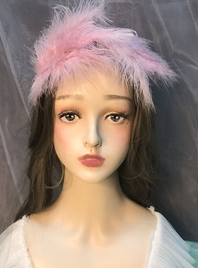 小香风粉色天鹅羽毛女童走秀发夹