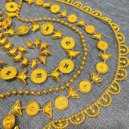 大小号金色招财铜钱元宝链条中秋节仿真折塔塑料金砖桃树装饰品配 - 图0