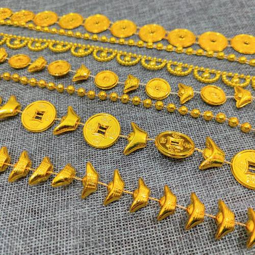 大小号金色招财铜钱元宝链条中秋节仿真折塔塑料金砖桃树装饰品配 - 图1