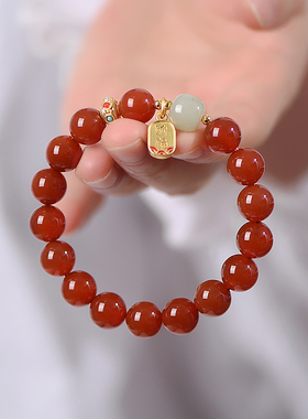 杭州灵隐天然红玛瑙手链女款礼物