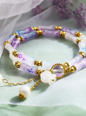 烟蓝色中式手串国风竹节铃兰花