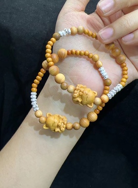 檀香木九尾狐搭配3m橄榄核小清新手链手串