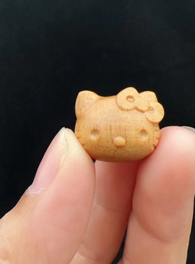 檀香木kitty猫头上下通孔DIY左右通孔配件实木雕刻童趣摆件送礼品