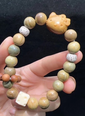 10MM绿檀木手链搭配檀香木kityy猫手链檀香木跑环手串