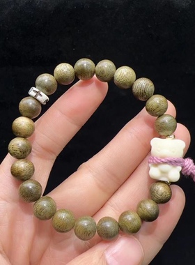 8MM加里曼丹沉香木搭配象牙果小熊手链手串