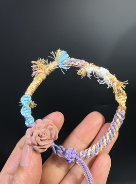 血柏木玫瑰花纯手工玉米结手链编织民族风藏风手绳时尚氛围感饰品