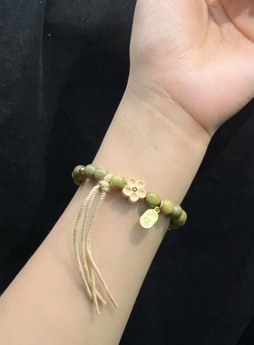 8MM绿檀木搭配黄杨木桃花手链手串