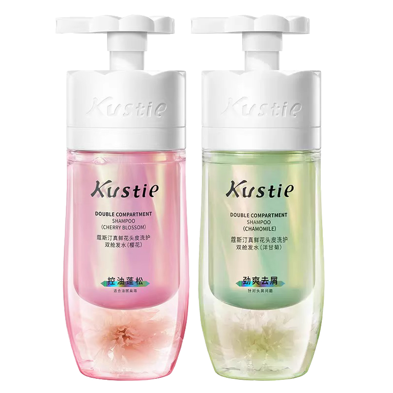 Kustie蔻斯汀洗发水双舱樱花500ml 蓬松控油寇斯丁双仓洋甘菊玫瑰