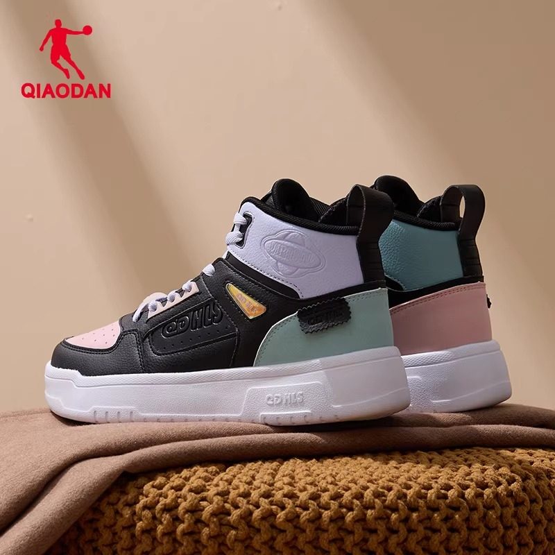 乔丹休闲女鞋高帮百搭板鞋冬季新款皮面防水厚底增高加绒运动鞋女,淘宝优惠券,粉丝福利购,淘宝优惠卷