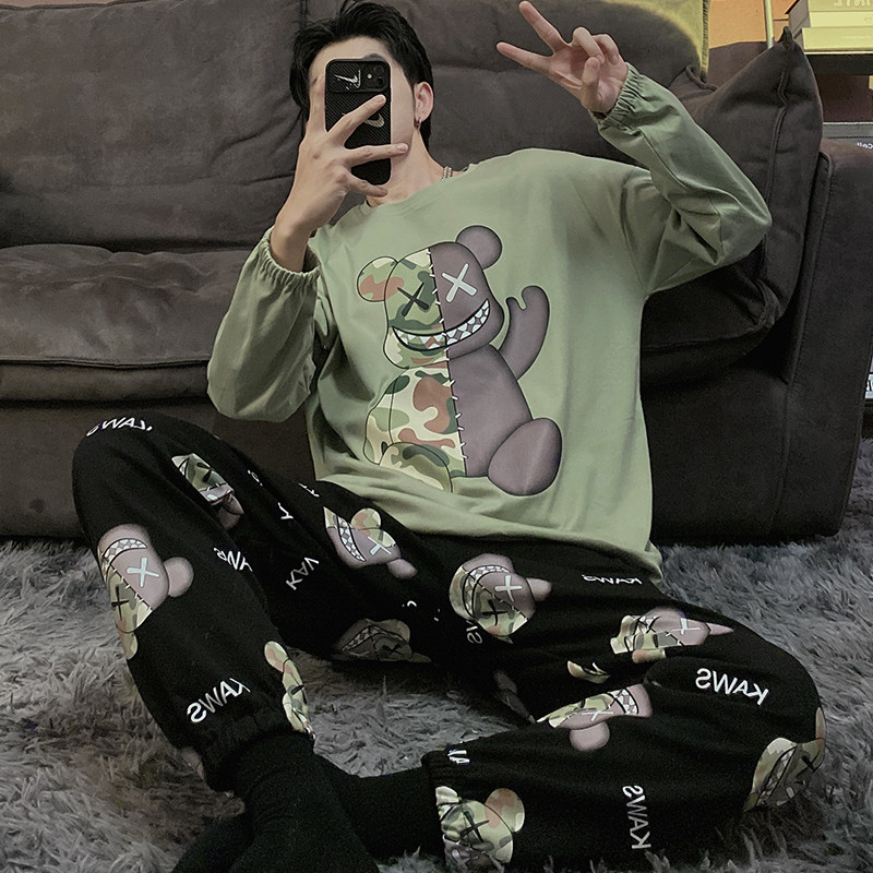 男士长袖纯棉春秋款卡通青少年睡衣 静英鸾睡衣/家居服套装