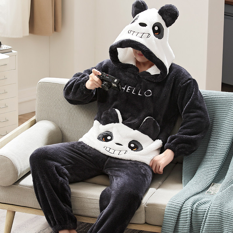 男士秋冬款加绒加厚卡通珊瑚绒睡衣 静英鸾睡衣/家居服套装