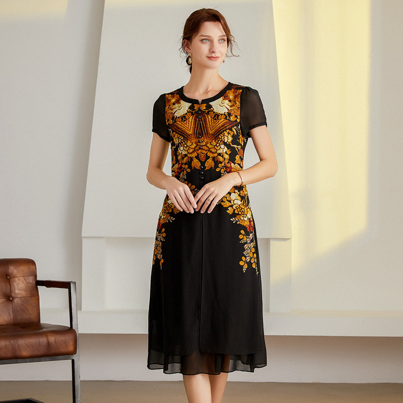 乔妮塔妈妈2022夏季新款雪纺印花 乔妮塔连衣裙