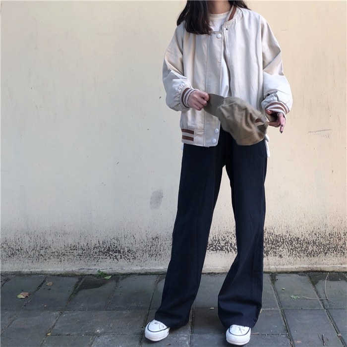 学院风工装学生棒球服女宽松短外套 百思朵短外套