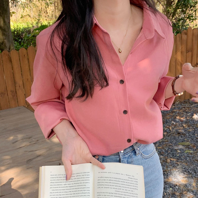 玫粉色女春小个子树莓色叠穿衬衫 百思朵衬衫