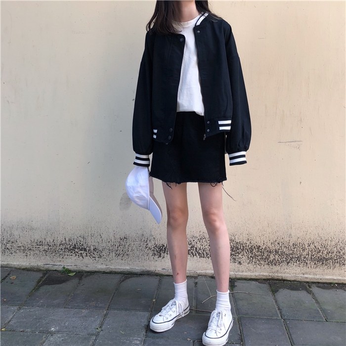 学院风工装学生棒球服女宽松短外套 百思朵短外套