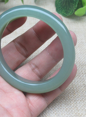 收藏级新疆和田玉碧玉手镯天然玉石老料粉青女款贵妃镯带证