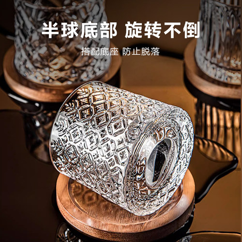 解压威士忌杯水晶玻璃洋酒杯旋转不倒翁啤酒杯子家用高级感带杯垫 - 图2