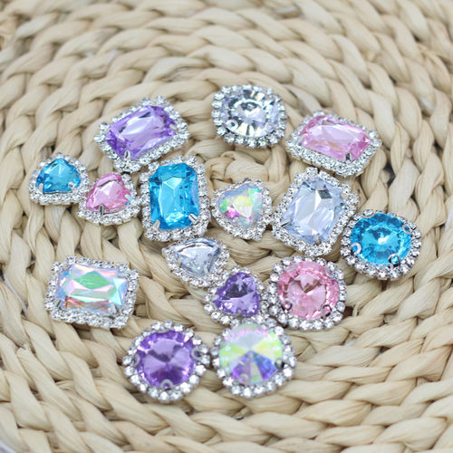 银底镶钻平底亚克力钻合金花托圆形花盘手工发饰头饰DIY饰品配件 - 图1