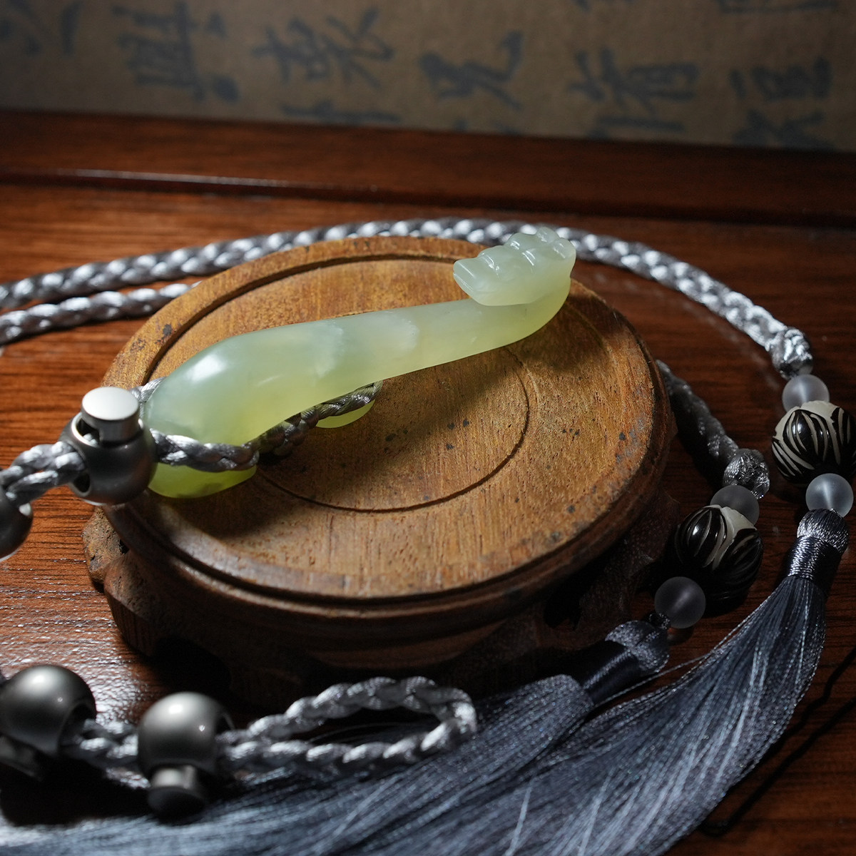 风雅司制真玉带勾腰绳汉服配饰通用银灰色流苏宫绦明制道袍圆领袍 - 图1