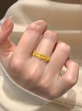 钛钢戒指 带钻皇冠戒指女轻奢高级感甜美少女感开口可调节JZ095