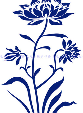 蓝色双面水移画瓷砖洁具玻璃贴